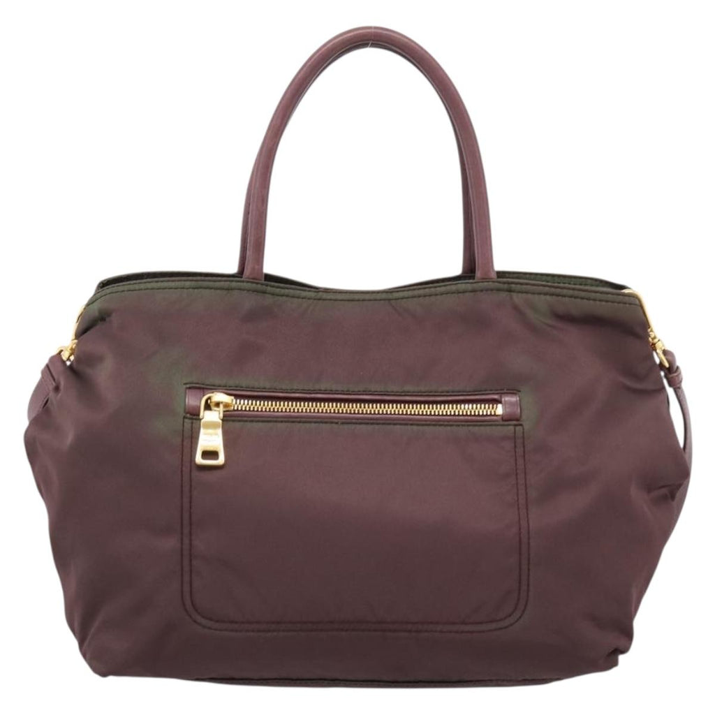 PRADA Tote Bag Nylon 2way Bordeaux Gold Auth hk4230