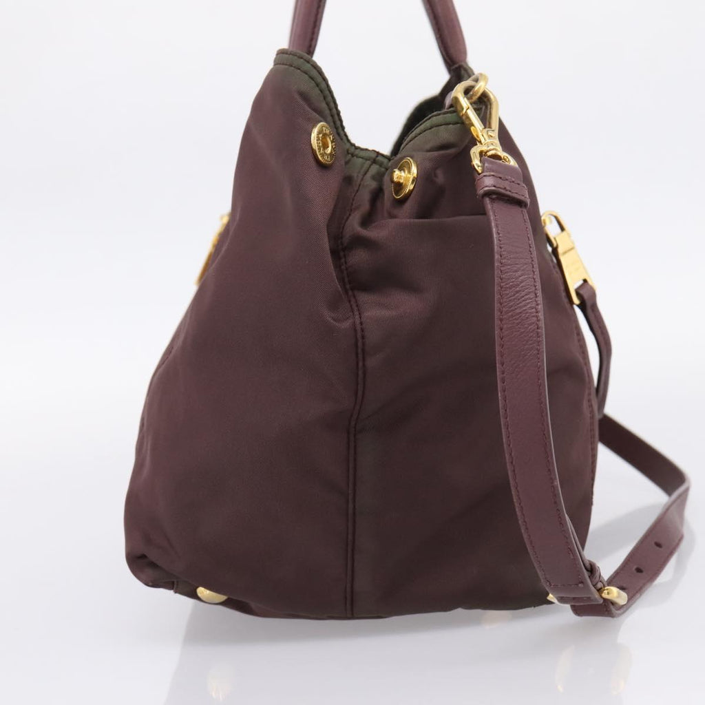 PRADA Tote Bag Nylon 2way Bordeaux Gold Auth hk4230
