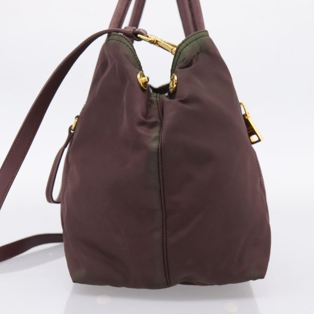 PRADA Tote Bag Nylon 2way Bordeaux Gold Auth hk4230
