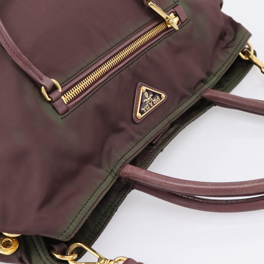 PRADA Tote Bag Nylon 2way Bordeaux Gold Auth hk4230