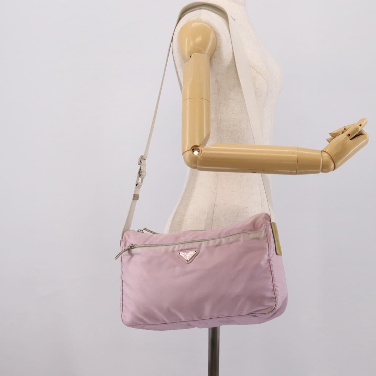 PRADA Shoulder Bag Nylon Pink Silver Auth hk4231