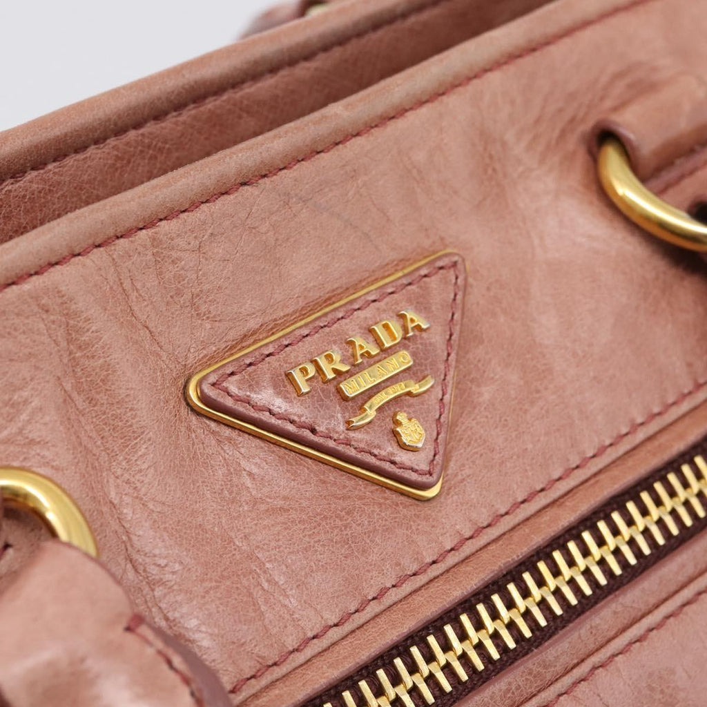 PRADA Hand Bag Leather 2way Pink Gold Auth ka5955V