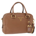 PRADA Hand Bag Leather 2way Beige Gold Tone Auth ka6236M