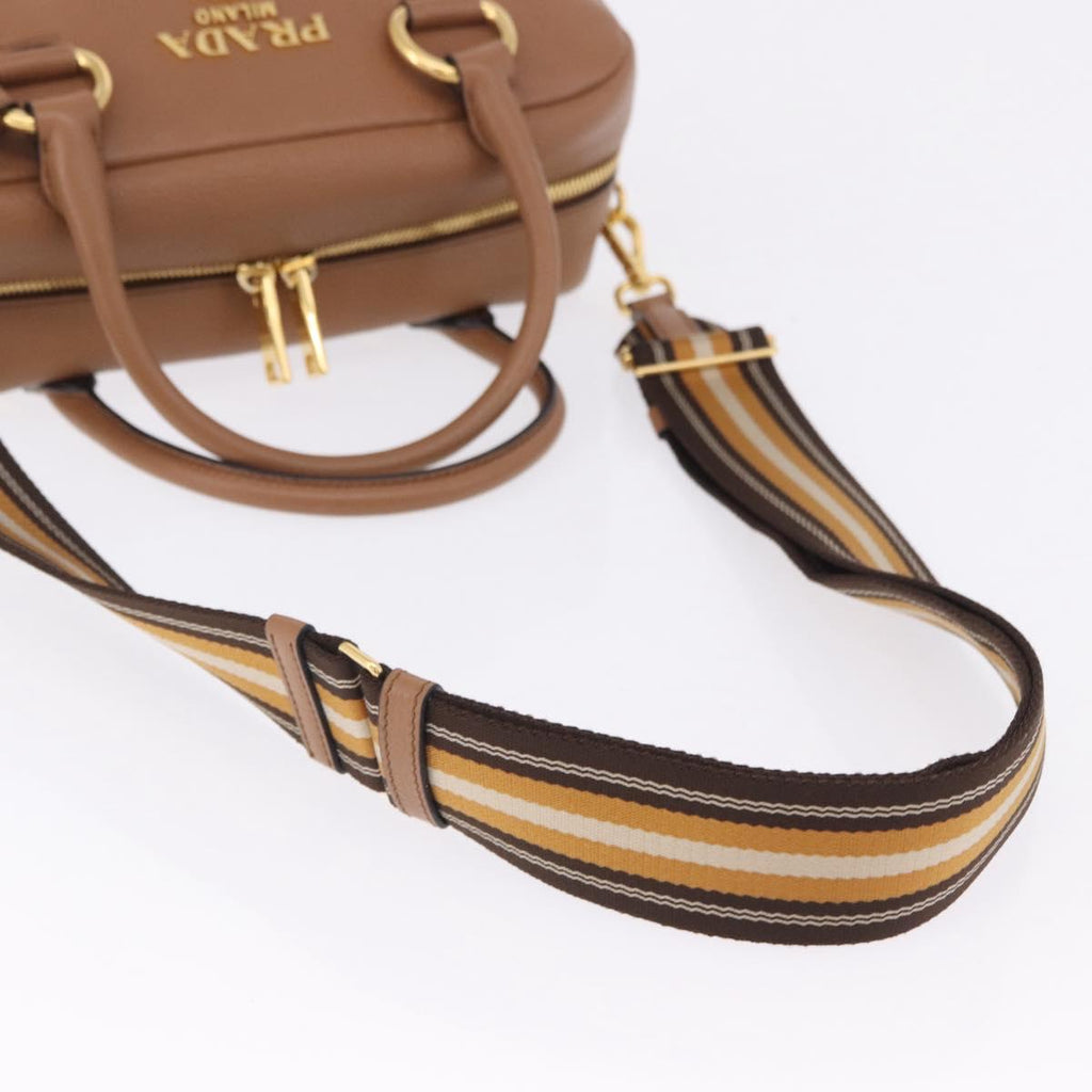 PRADA Hand Bag Leather 2way Beige Gold Tone Auth ka6236M