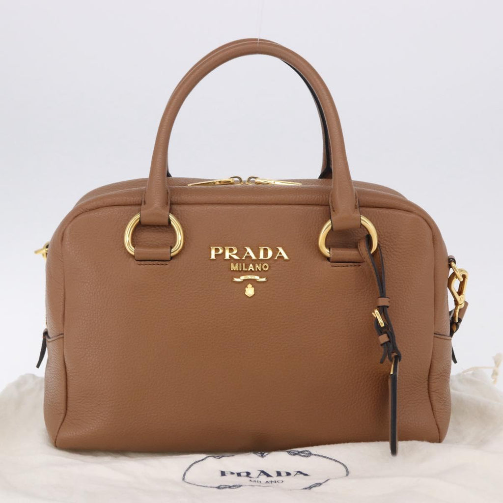 PRADA Hand Bag Leather 2way Beige Gold Tone Auth ka6236M