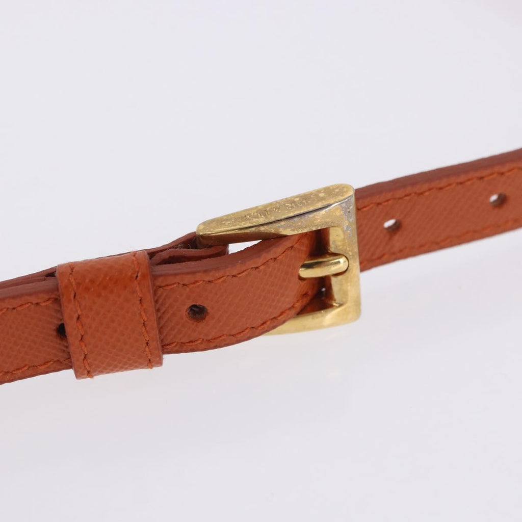 PRADA Chain Shoulder Wallet Saffiano Leather Orange Gold Tone Auth ka6249