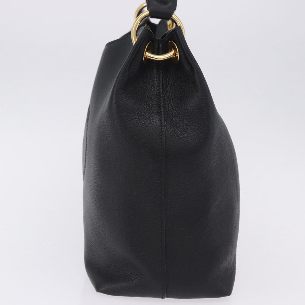 PRADA Shoulder Bag Leather Black Gold Tone Auth ka6289M