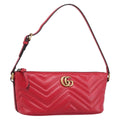 GUCCI GG Marmont Hand Bag Leather Red Gold 739166 Auth ka6352V