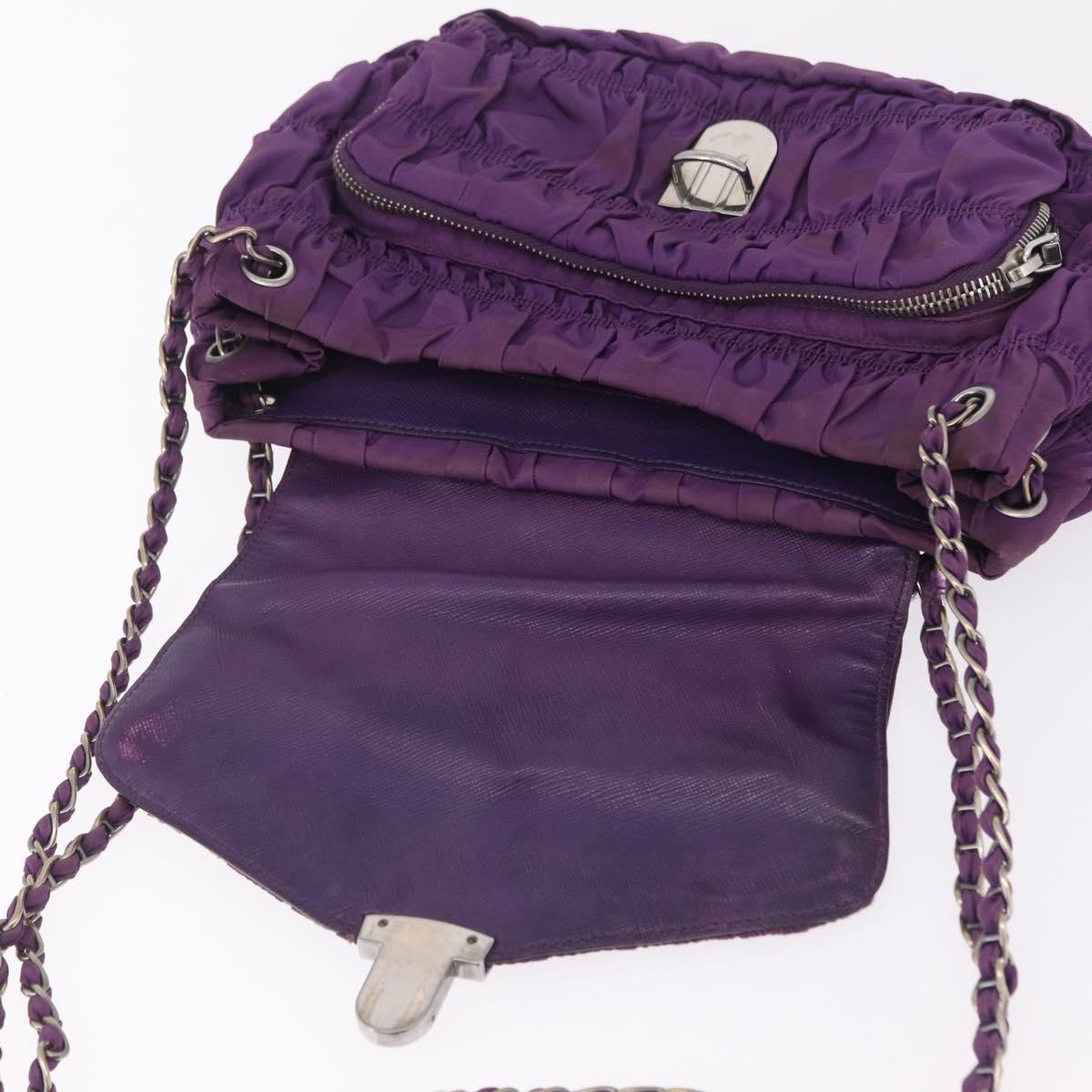 PRADA Chain Shoulder Bag Nylon Purple Silver Auth ka6524