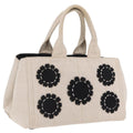 PRADA Canapa MM Hand Bag Canvas Beige Silver Auth ka6542