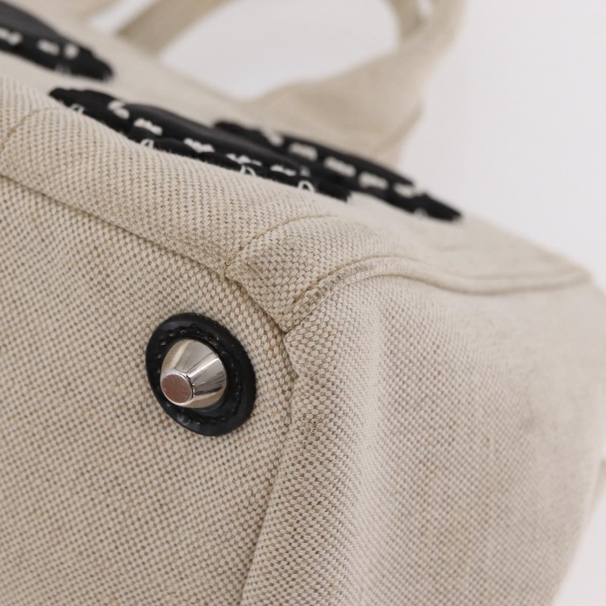 PRADA Canapa MM Hand Bag Canvas Beige Silver Auth ka6542