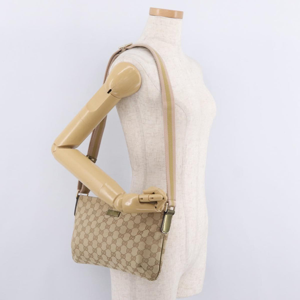 GUCCI GG Canvas Sherry Line Shoulder Bag Beige Gold 189749 Auth ka6574