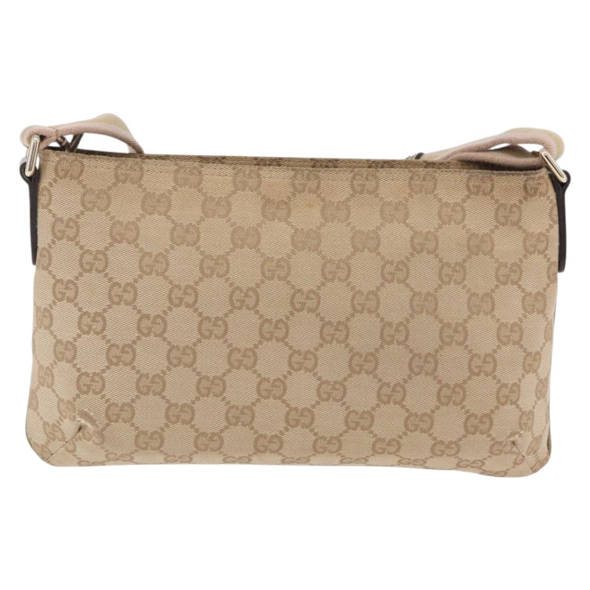 GUCCI GG Canvas Sherry Line Shoulder Bag Beige Gold 189749 Auth ka6574