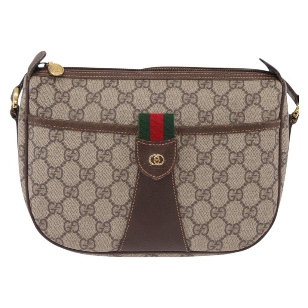 GUCCI GG Supreme Web Sherry Line Bag PVC Beige Gold 001 123 6177 Auth ka6578