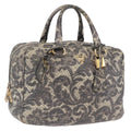 PRADA Hand Bag Leather Gray Gold Auth ka6590V