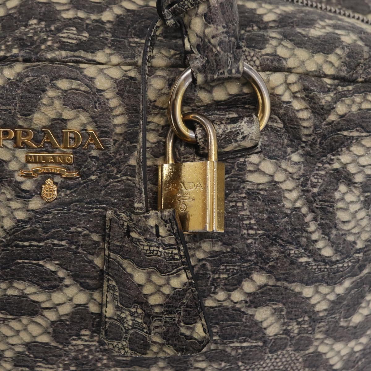 PRADA Hand Bag Leather Gray Gold Auth ka6590V