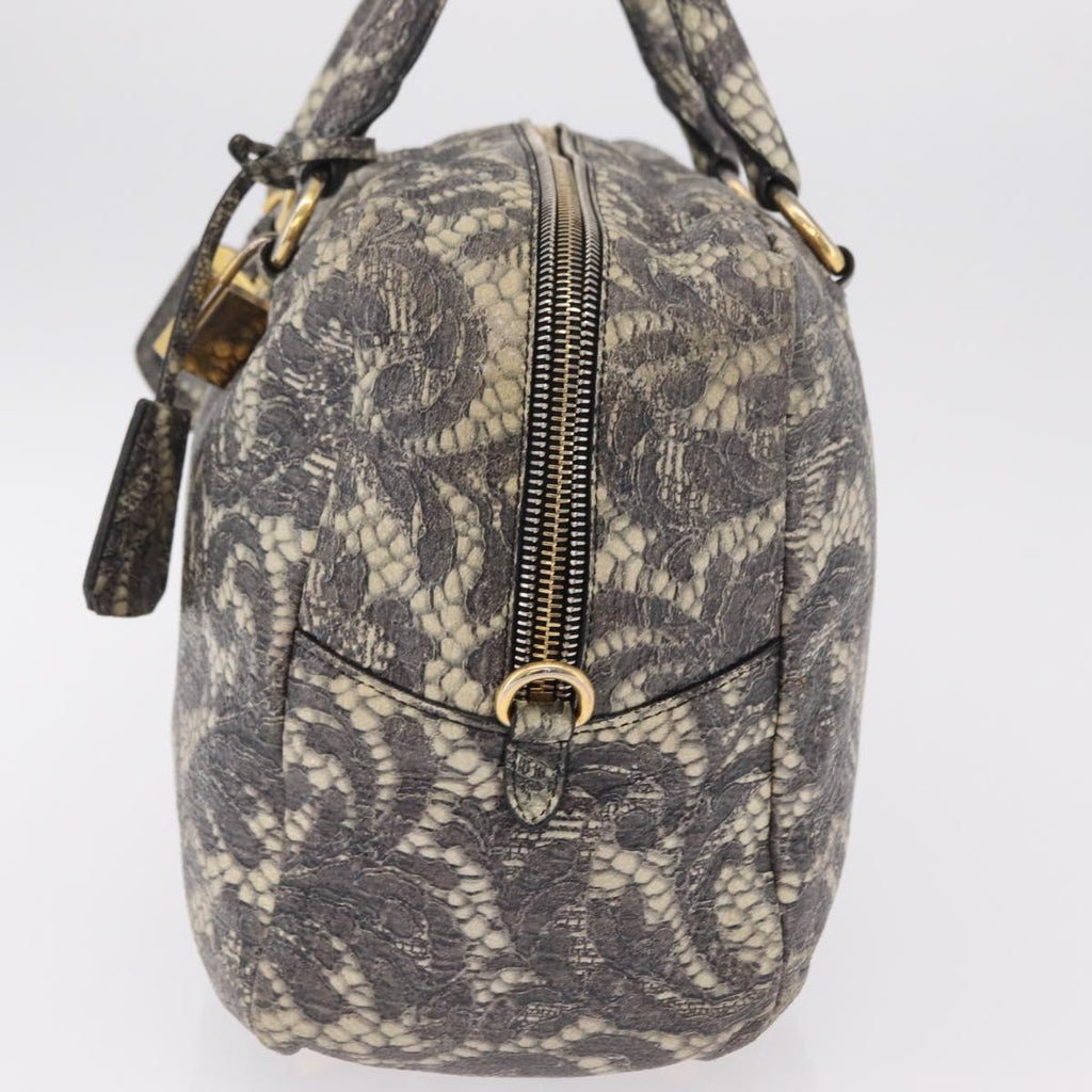 PRADA Hand Bag Leather Gray Gold Auth ka6590V
