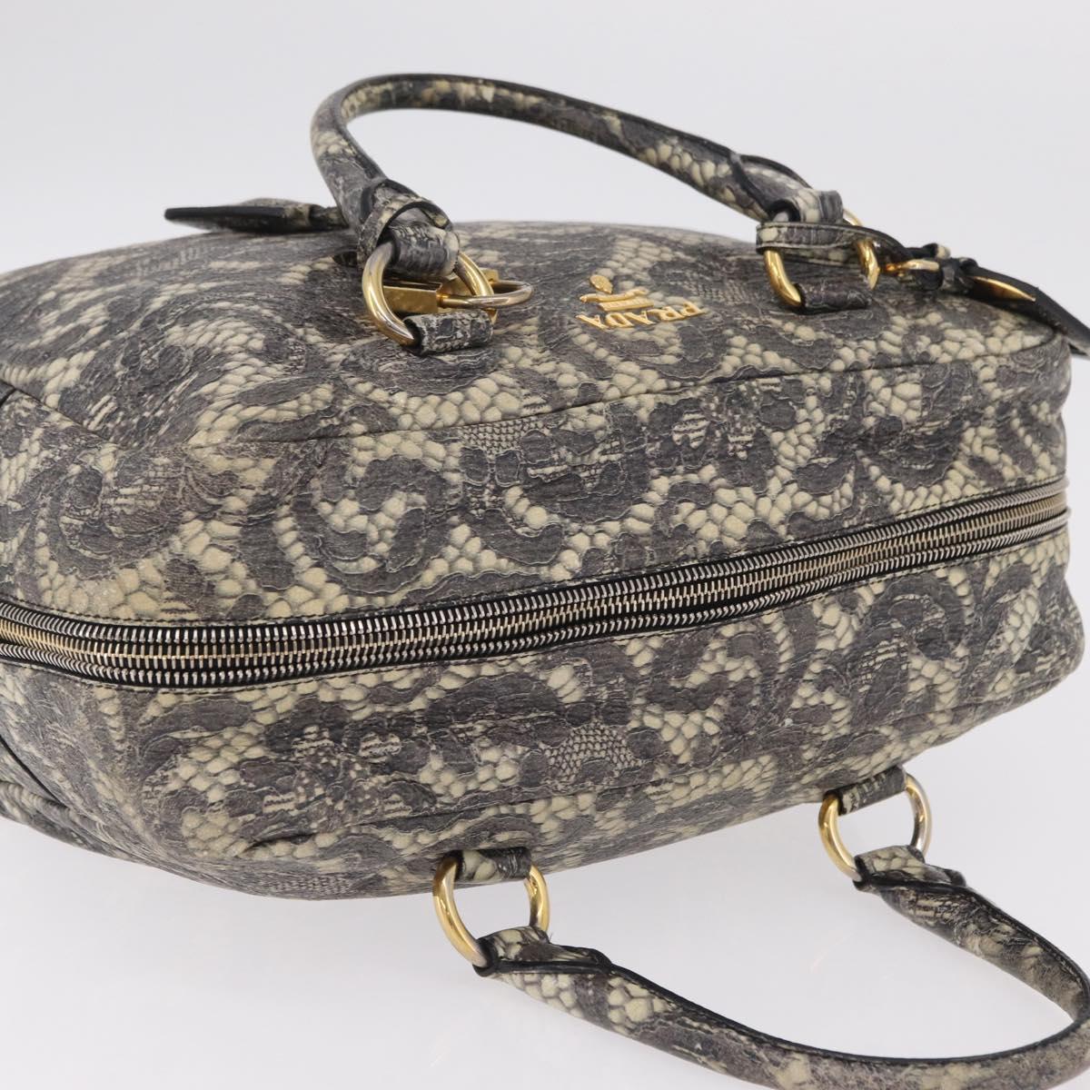 PRADA Hand Bag Leather Gray Gold Auth ka6590V