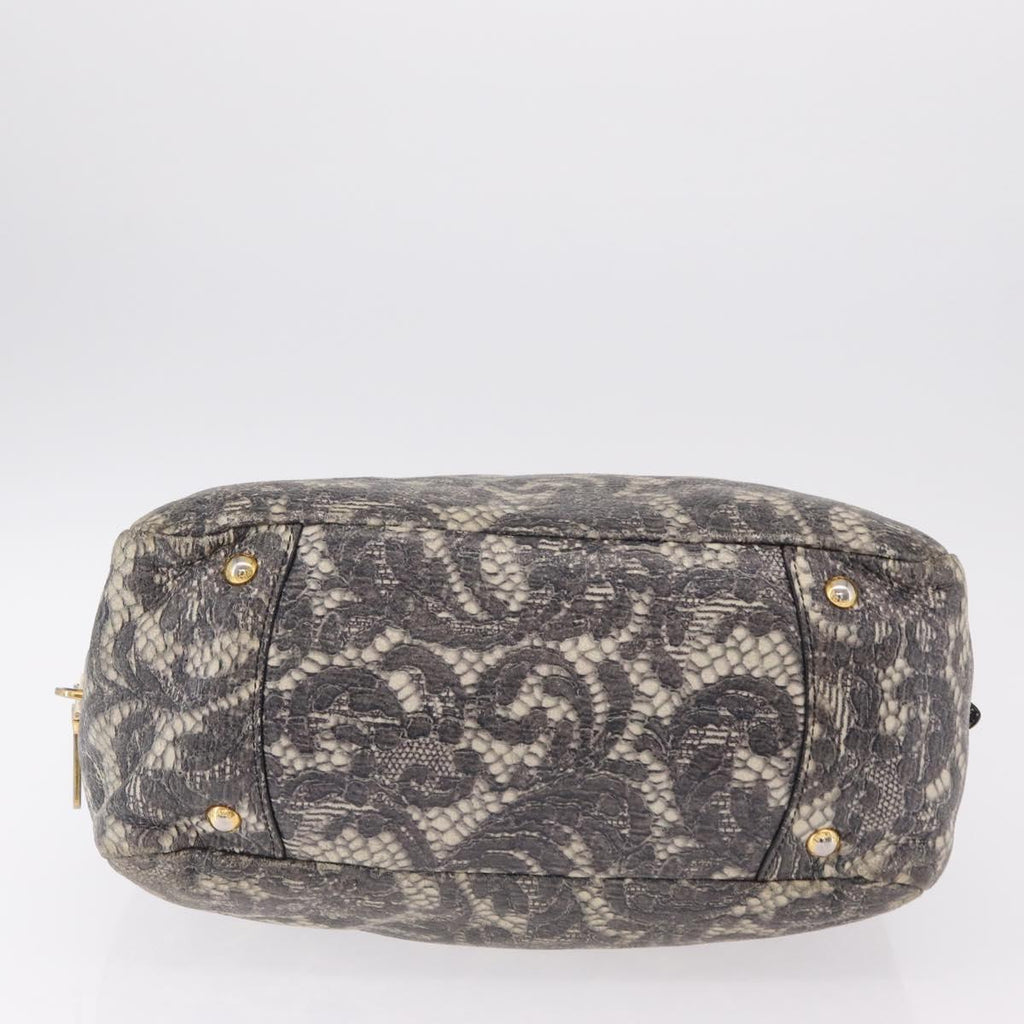 PRADA Hand Bag Leather Gray Gold Auth ka6590V