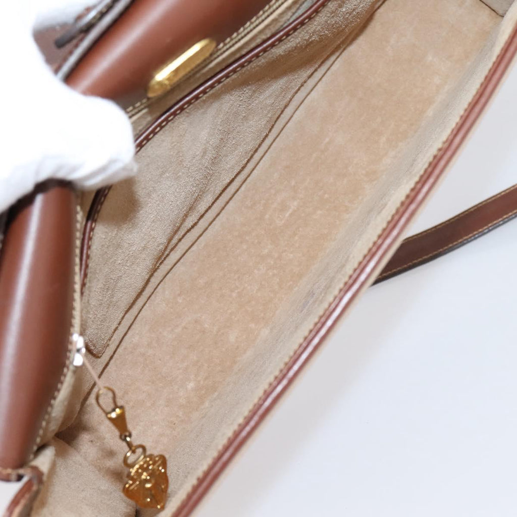 GUCCI Hand Bag Leather Beige Gold Auth ka6621