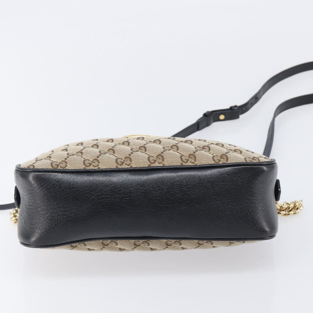 GUCCI GG Canvas GG Marmont Chain Shoulder Bag Black Gold 447632 Auth ka6623V
