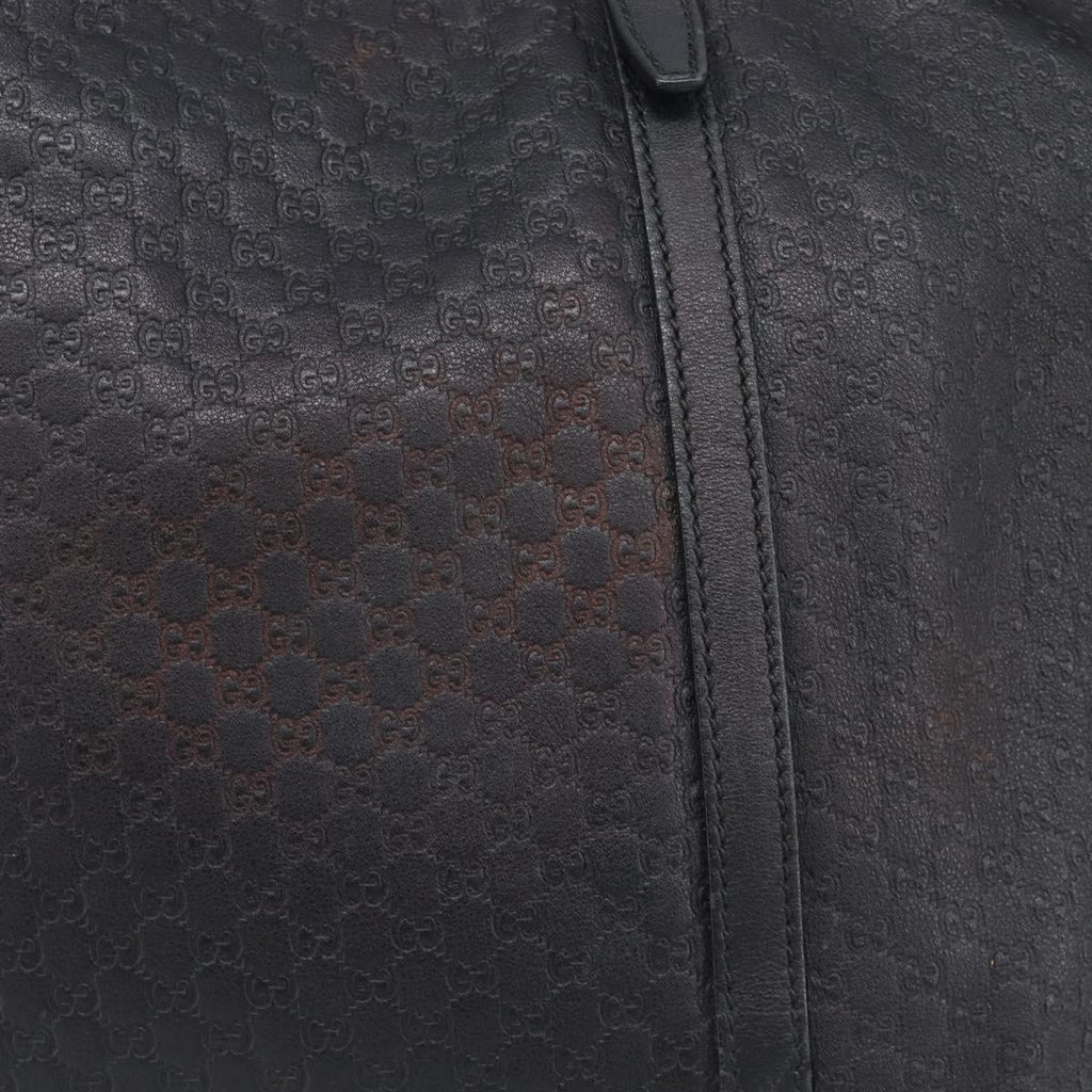 GUCCI Micro GG Canvas Guccissima Tote Bag Leather Black Gold 449647 Auth ka6642