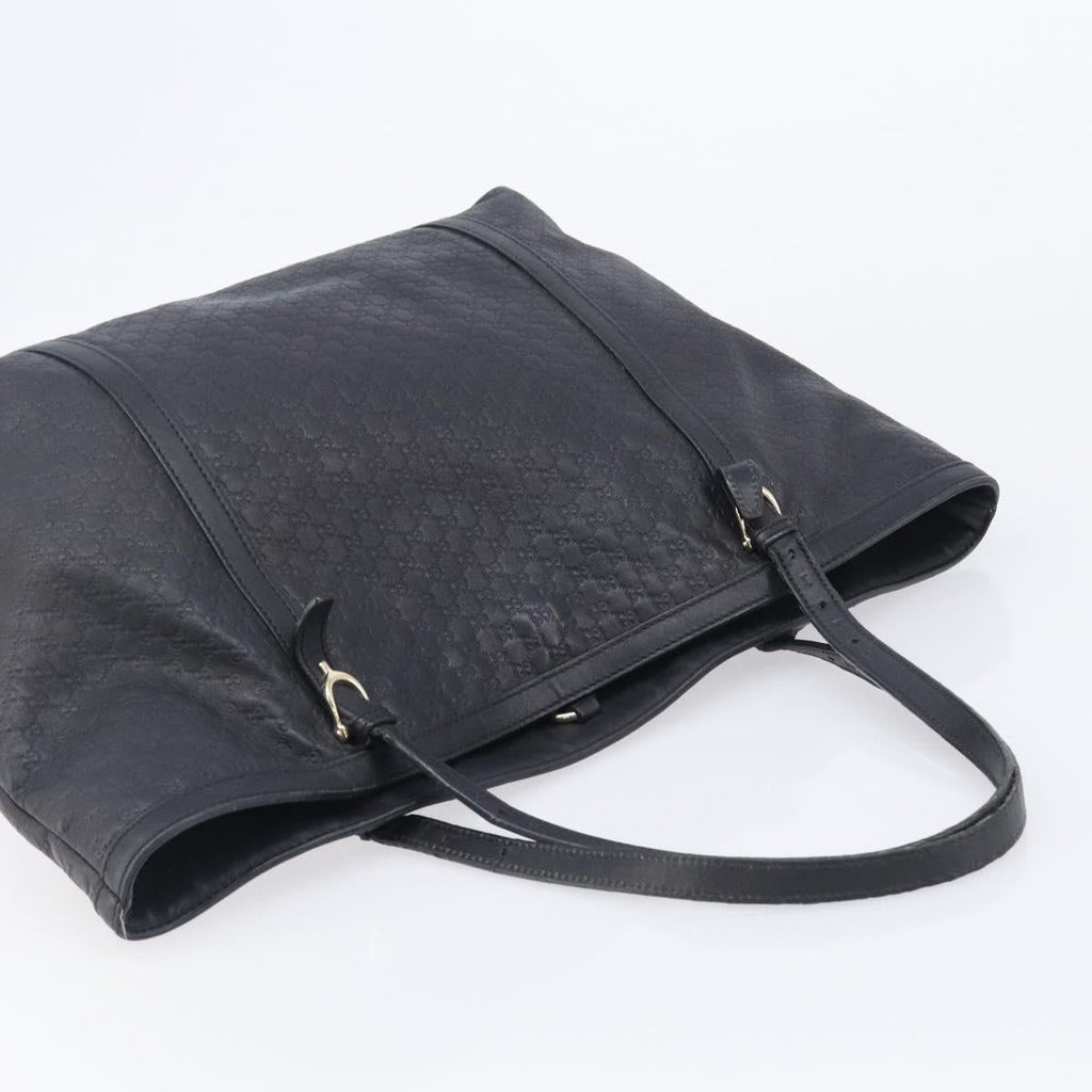 GUCCI Micro GG Canvas Guccissima Tote Bag Leather Black Gold 449647 Auth ka6642