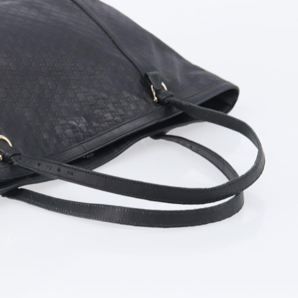 GUCCI Micro GG Canvas Guccissima Tote Bag Leather Black Gold 449647 Auth ka6642