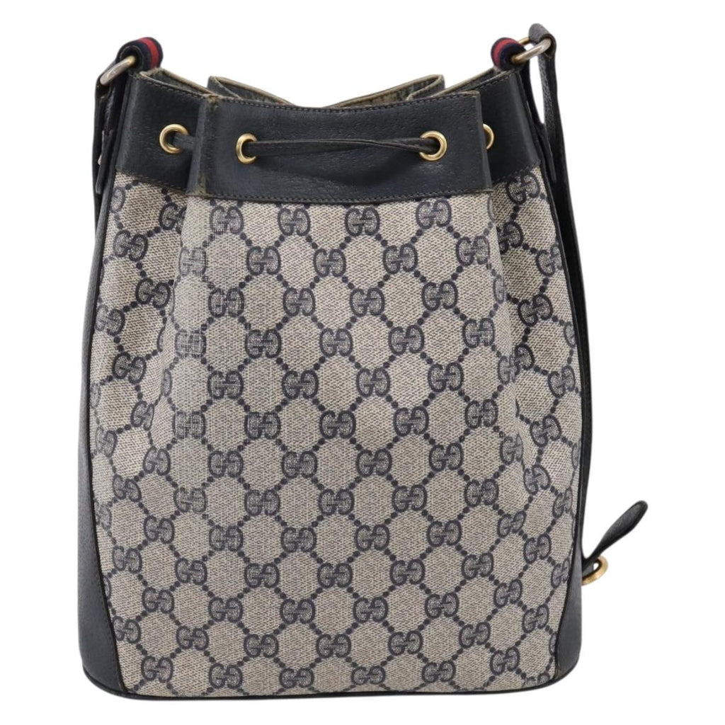 GUCCI GG Supreme Sherry Line Shoulder Bag PVC Navy Gold 41 02 034 Auth ka6694