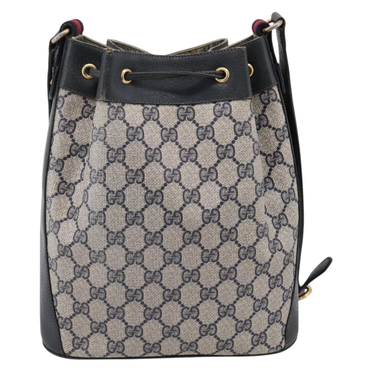 GUCCI GG Supreme Sherry Line Shoulder Bag PVC Navy Gold 41 02 034 Auth ka6694