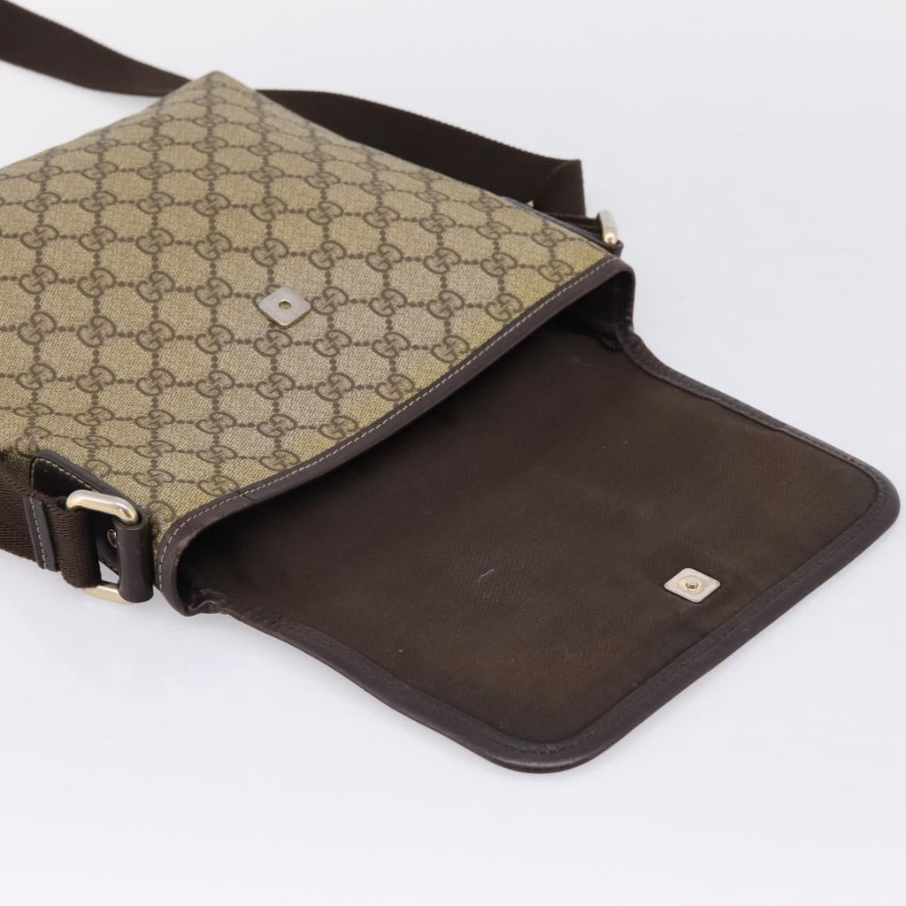 GUCCI GG Supreme Shoulder Bag PVC Beige Silver 223666 Auth ka6698
