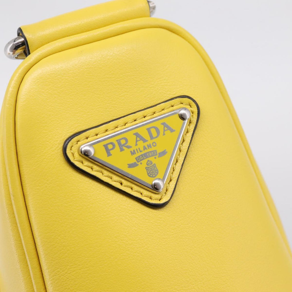 PRADA Triangle Shoulder Bag Leather Yellow Silver Auth ka6699M