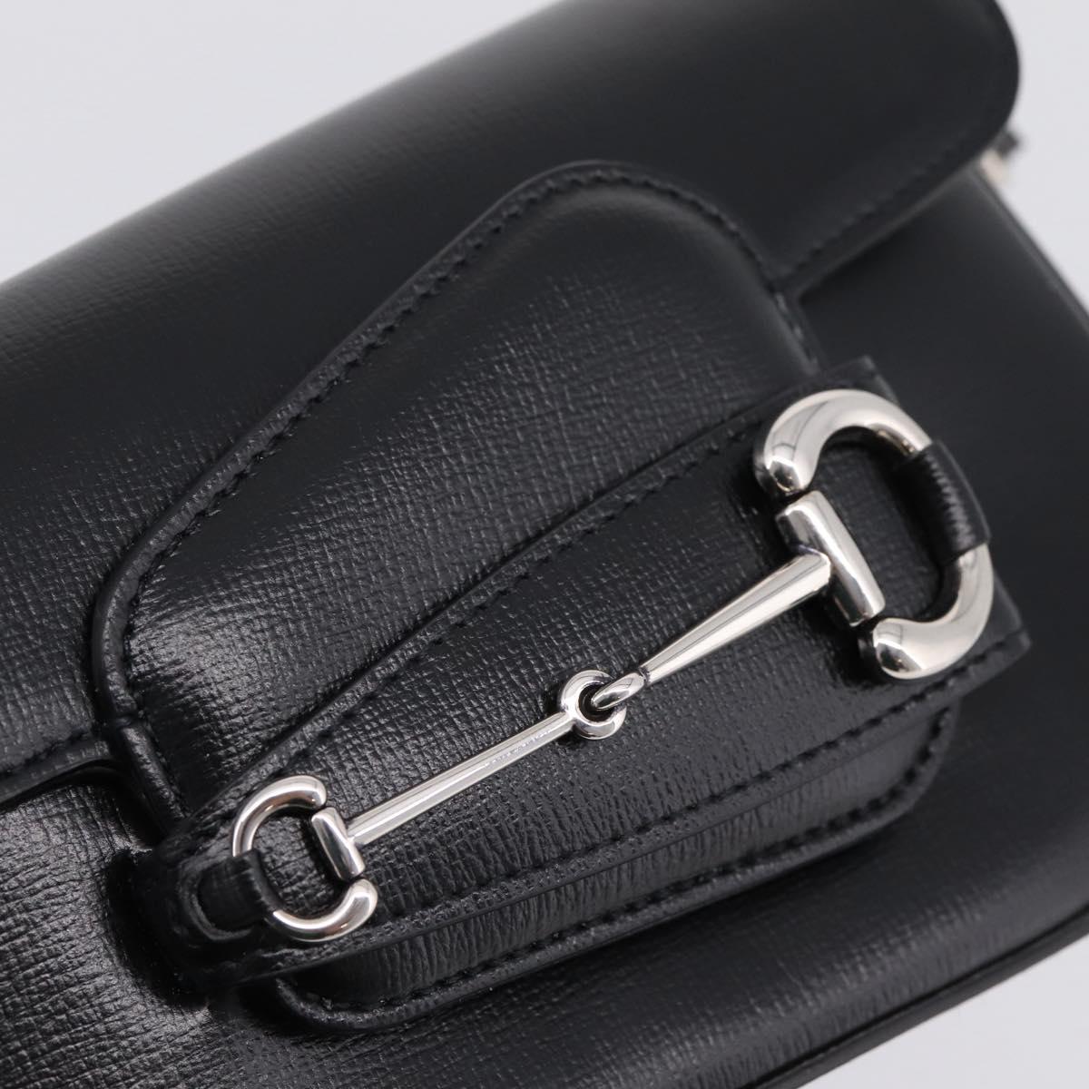 GUCCI Horsebit Chain Hand Bag Leather 2way Black Silver 774209 Auth ka6716M