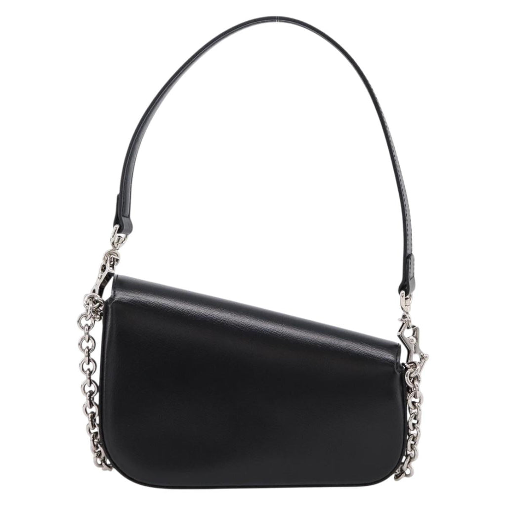 GUCCI Horsebit Chain Hand Bag Leather 2way Black Silver 774209 Auth ka6716M
