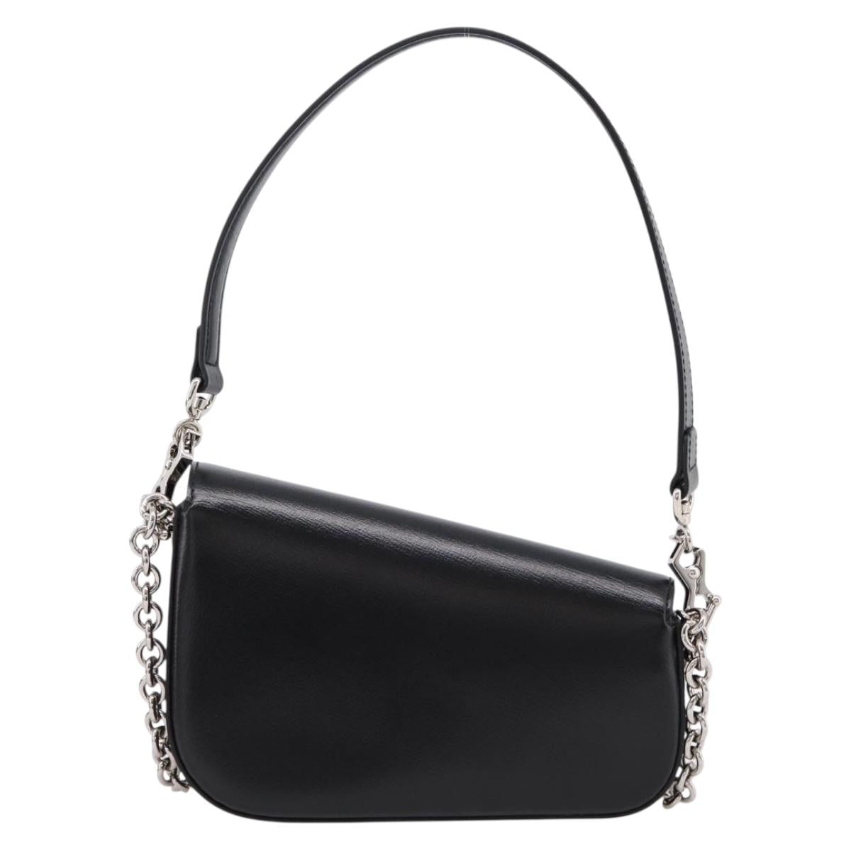 GUCCI Horsebit Chain Hand Bag Leather 2way Black Silver 774209 Auth ka6716M