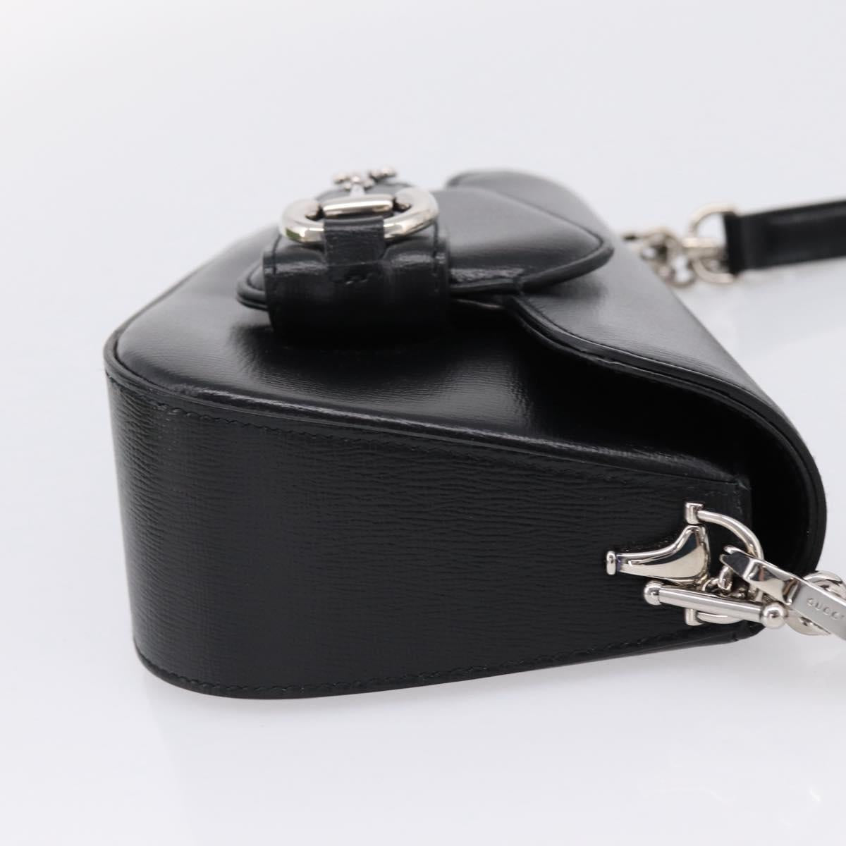 GUCCI Horsebit Chain Hand Bag Leather 2way Black Silver 774209 Auth ka6716M