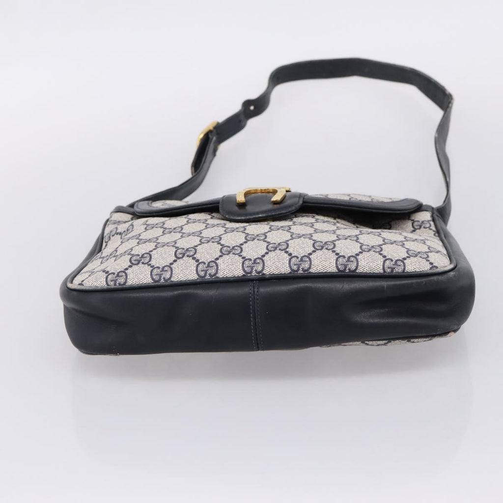 GUCCI GG Supreme Sherry Line Shoulder Bag PVC Navy Gold 30 001 1915 Auth ka6725