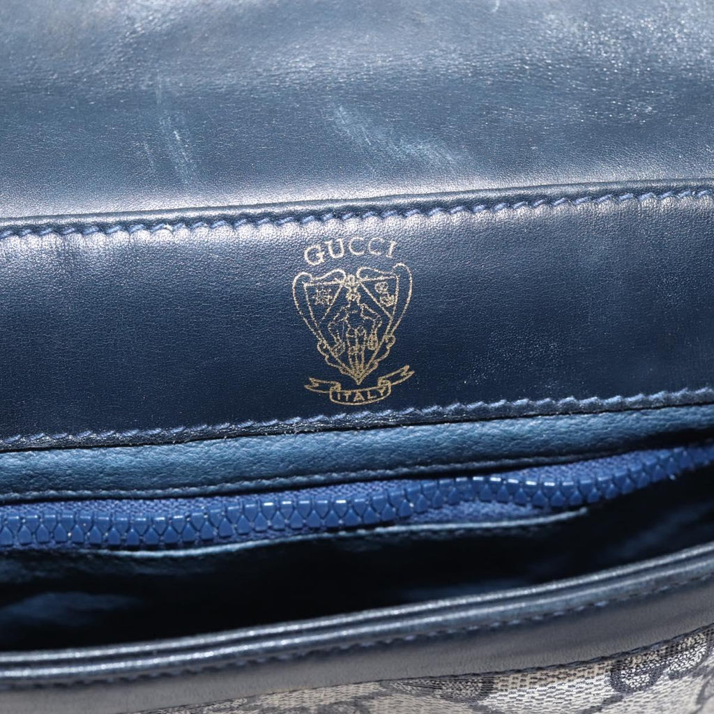 GUCCI GG Supreme Sherry Line Shoulder Bag PVC Navy Gold 30 001 1915 Auth ka6725