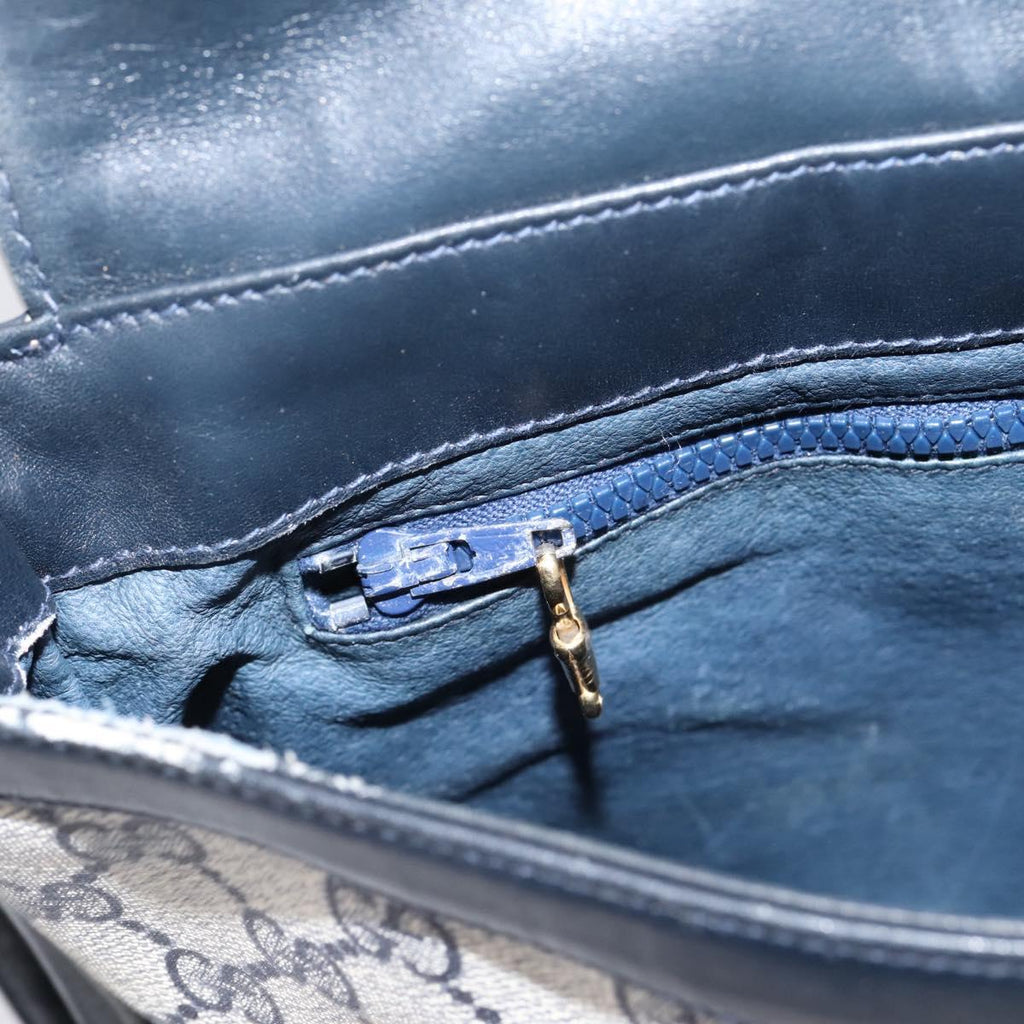 GUCCI GG Supreme Sherry Line Shoulder Bag PVC Navy Gold 30 001 1915 Auth ka6725