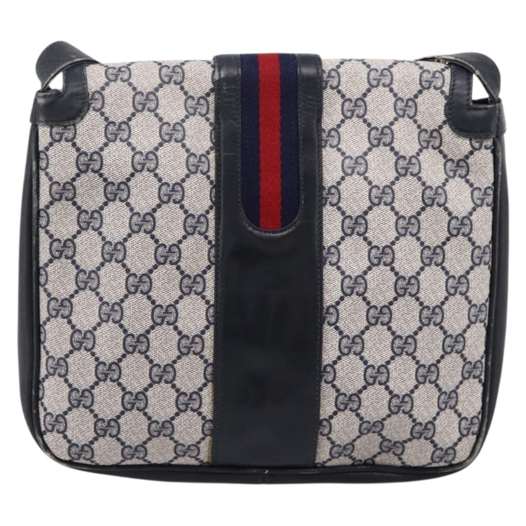 GUCCI GG Supreme Sherry Line Shoulder Bag PVC Navy Gold 30 001 1915 Auth ka6725