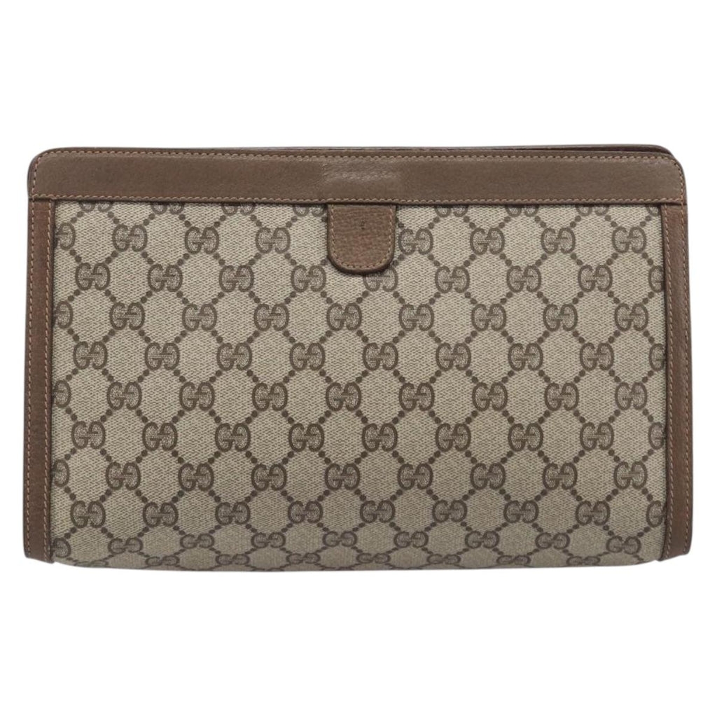 GUCCI GG Supreme Web Sherry Line Clutch Bag PVC Beige Gold 89 01 033 Auth ka6737