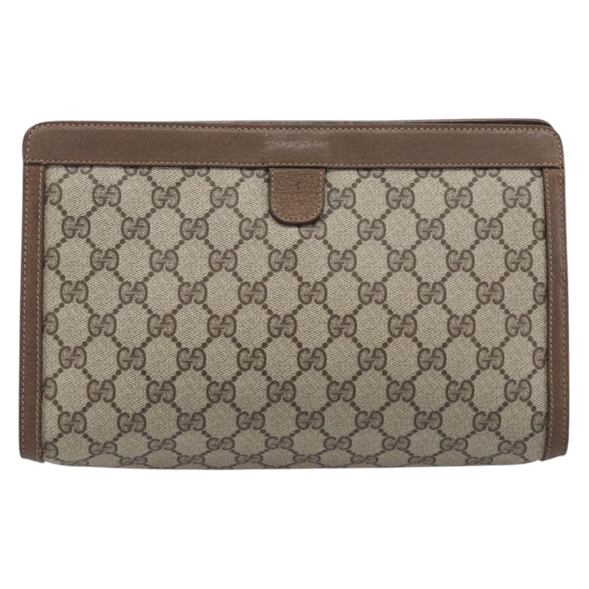 GUCCI GG Supreme Web Sherry Line Clutch Bag PVC Beige Gold 89 01 033 Auth ka6737
