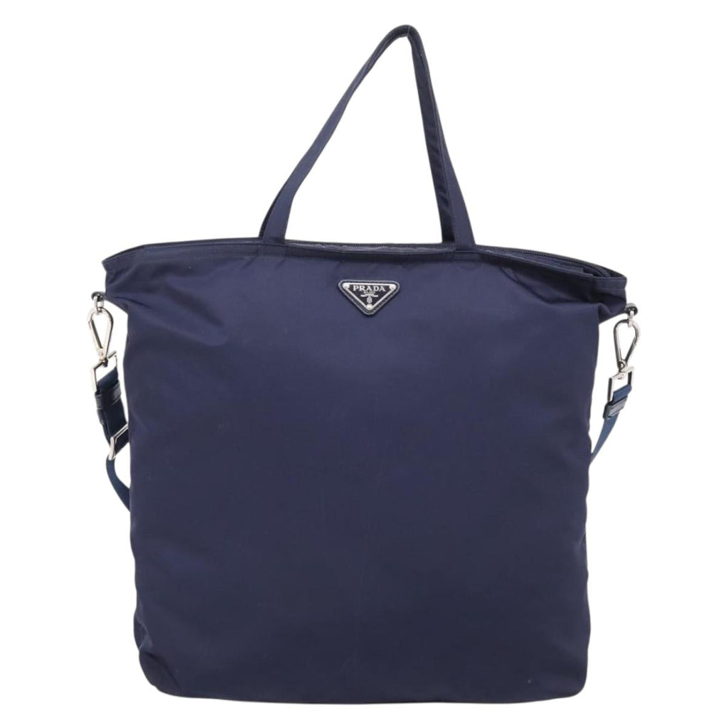 PRADA Tote Bag Nylon 2way Navy Silver Auth ka6740A