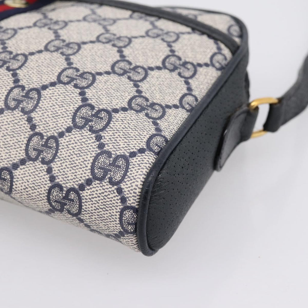 GUCCI GG Supreme Sherry Line Shoulder Bag PVC Navy Gold 89 02 055 Auth ka6748