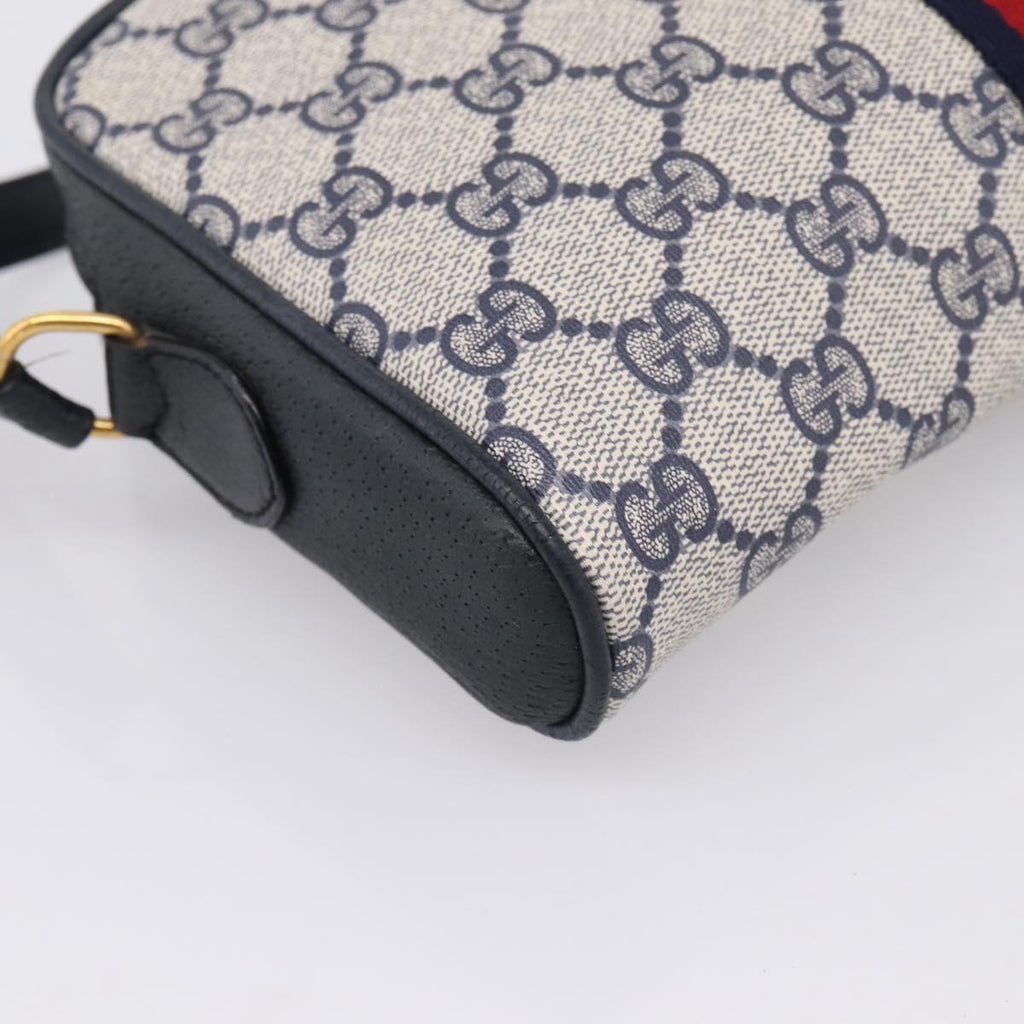 GUCCI GG Supreme Sherry Line Shoulder Bag PVC Navy Gold 89 02 055 Auth ka6748