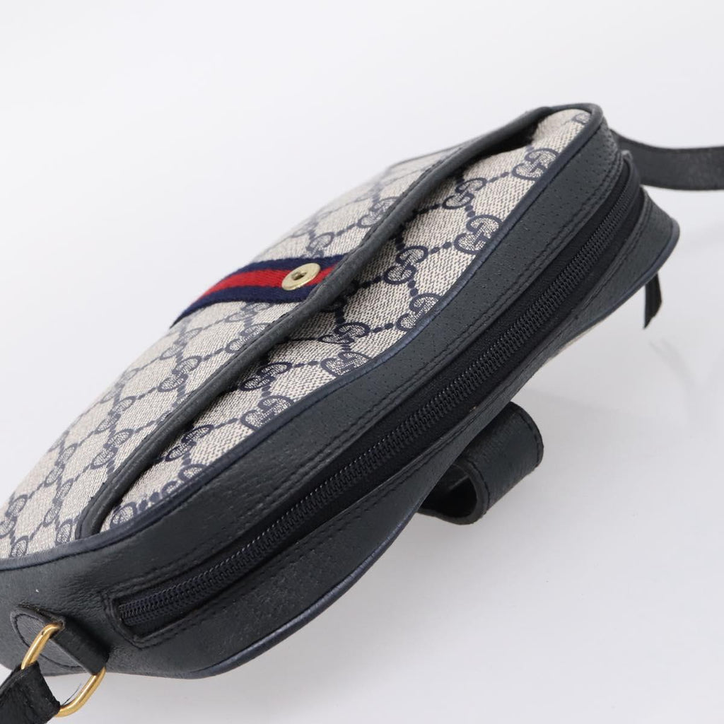 GUCCI GG Supreme Sherry Line Shoulder Bag PVC Navy Gold 89 02 055 Auth ka6748