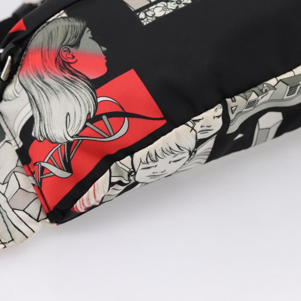 PRADA Waist Bag Nylon Black Silver Auth ka6780M