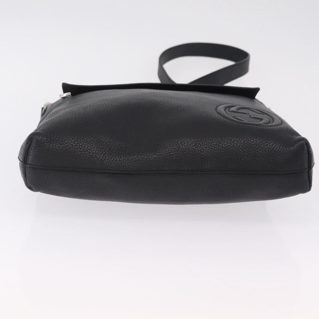 GUCCI Interlocking Shoulder Bag Leather Black Silver 322059 Auth ka6794V