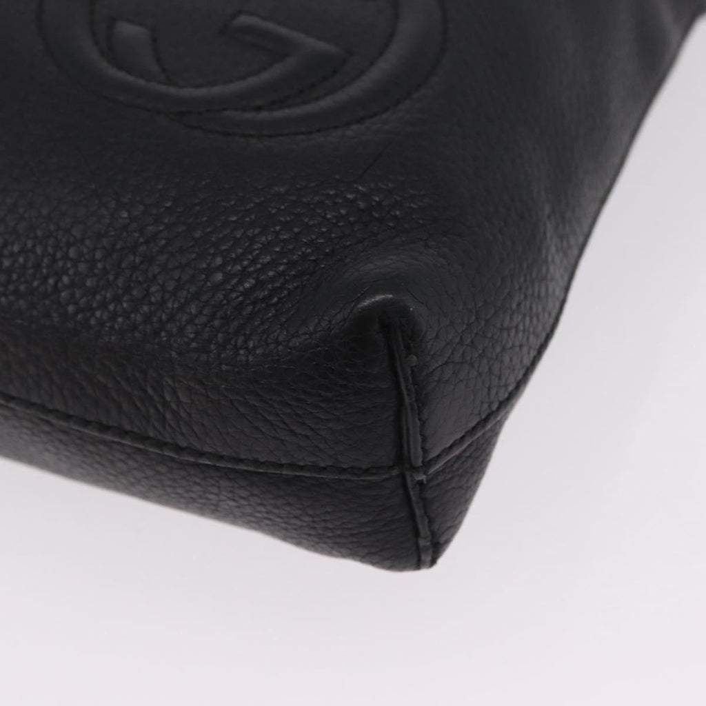GUCCI Interlocking Shoulder Bag Leather Black Silver 322059 Auth ka6794V