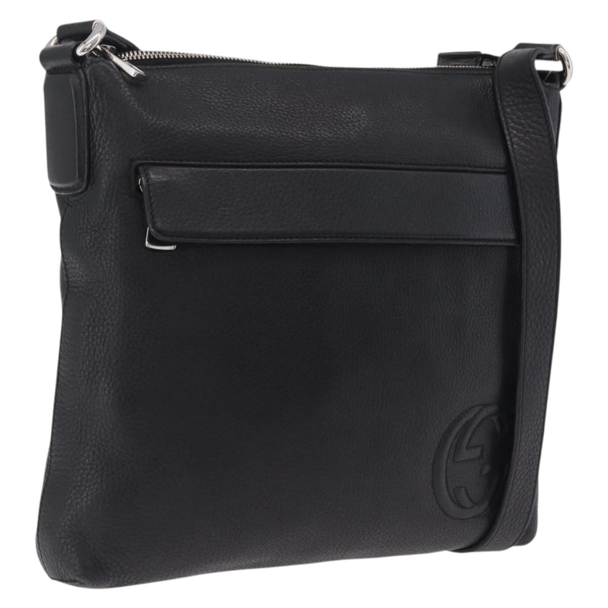 GUCCI Interlocking Shoulder Bag Leather Black Silver 322059 Auth ka6794V